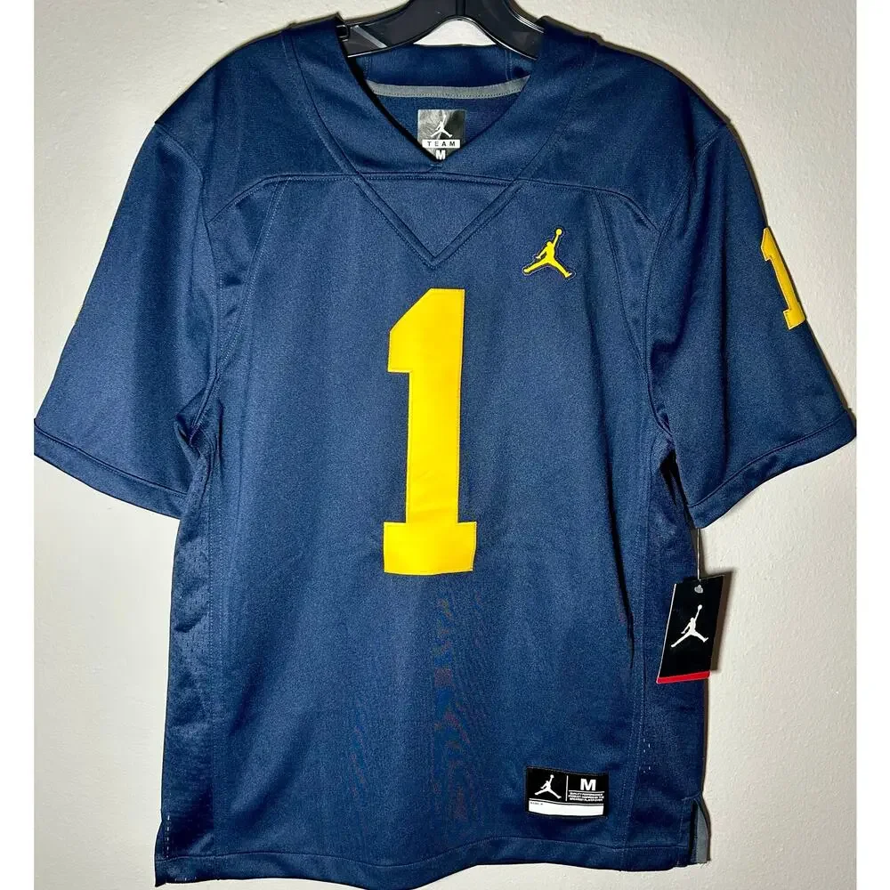 NWT Michigan Wolverines #1 NCAA Jordan Men’s Football Jersey Blue Stitched Sz M